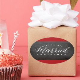 Adesivo Oval Nosso Primeiro Natal Muito Casado Sr. & Sra. Weddi