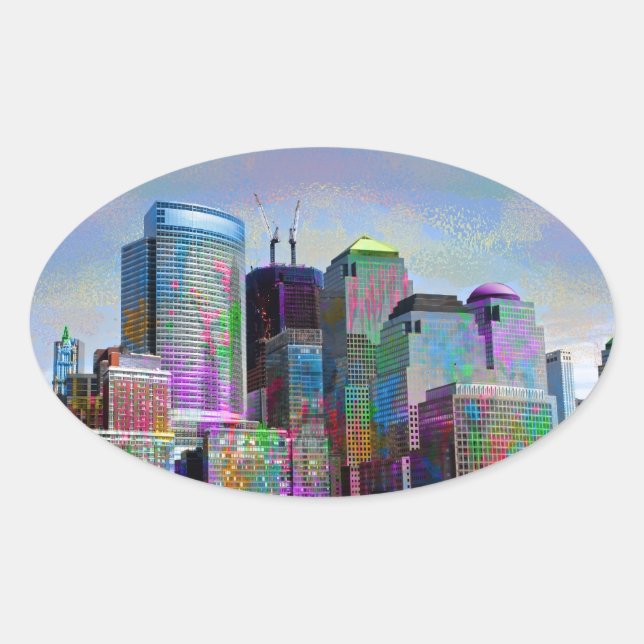 Adesivo Oval Nova Iorque de aquarelas do grafite legal (Frente)