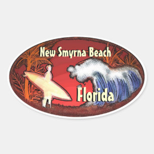 Adesivo Oval Novo surfista de Smyrna Beach Flórida lança adesiv