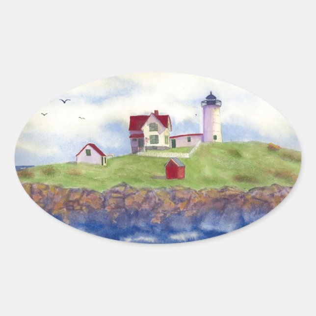 Adesivo Oval Nubble Light House York Maine (Frente)