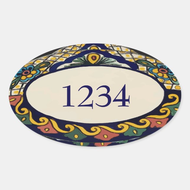 Adesivo Oval Números de adição do Azulejo de endereço (Frente)
