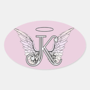 Adesivo Oval O anjo cor-de-rosa da letra K voa o monograma