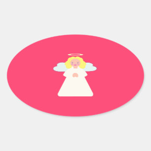 Adesivo Oval O anjo das crianças com asas e halo do coração