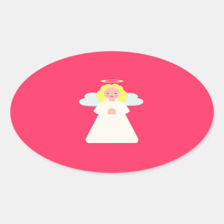 Adesivo Oval O anjo das crianças com asas e halo do coração