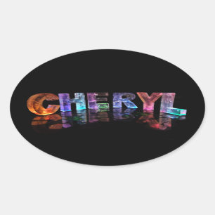 Adesivo Oval O belo nome Cheryl em luzes 3D