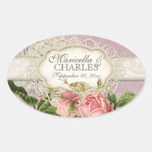 Adesivo Oval O chá moderno do laço do vintage manchou rosas d