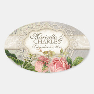 Adesivo Oval O chá moderno do laço do vintage manchou rosas d