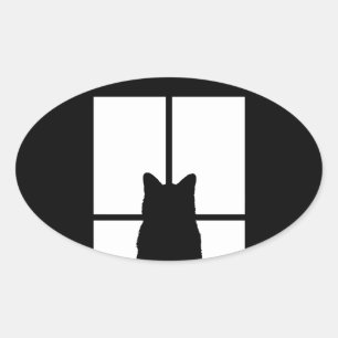 Adesivo Oval O clique do gato da janela a personalizar obtem