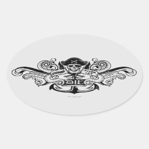 Adesivo Oval O Crachá Pirata "Nunca Diga Morrer"