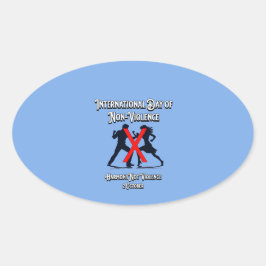 Adesivo Oval O Dia Internacional da Não-Violência. Harmonia.