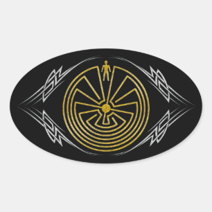 Adesivo Oval O Homem no Maze - Ouro tribal prata