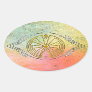 Adesivo Oval O Homem no Maze - Ouro tribal prata