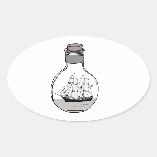 Adesivo Oval O navio na lâmpada de vidro (Frente)