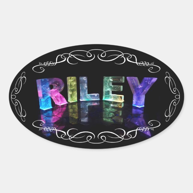 Adesivo Oval O nome Riley em Luzes 3D (Fotografia) (Frente)