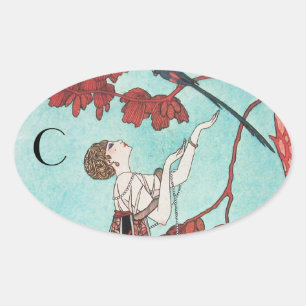 ADESIVO OVAL O PÁSSARO FLIGHTY, DESENHADOR DE MODA OVALE DA