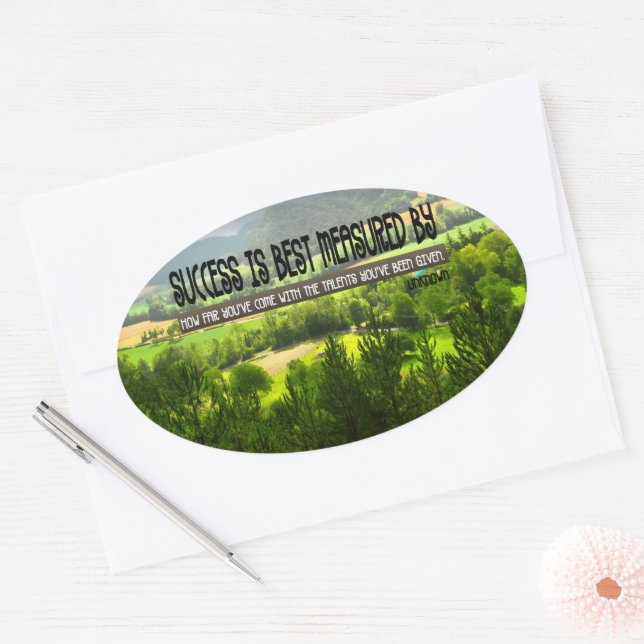 Adesivo Oval "O sucesso é melhor medido" Cotação Inspiracional (Envelope)