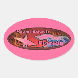 Adesivo Oval O surfista cor-de-rosa de Miami Beach Florida
