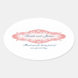 Adesivo Oval Obrigado azul cor-de-rosa do vintage você