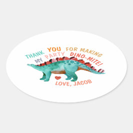 Adesivo Oval Obrigado Festa De Dinossauro Por Aquarela