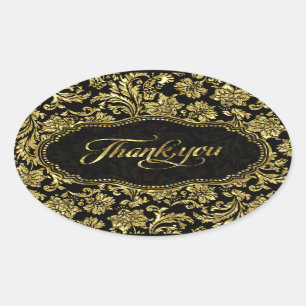Adesivo Oval Obrigado floral Dourado preto & metálico dos
