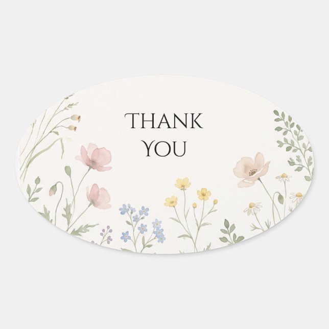 Adesivo Oval Obrigado Pastel Wildflower (Frente)