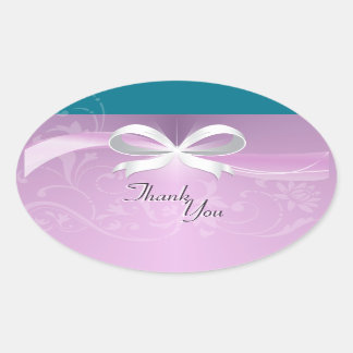 Adesivo Oval Obrigado Seal Purple White Floral Casamento de Fit