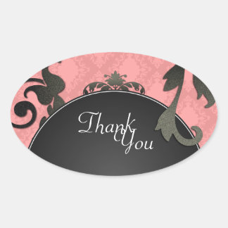 Adesivo Oval Obrigado Selo - Casamento tema damasco Preto e Cor