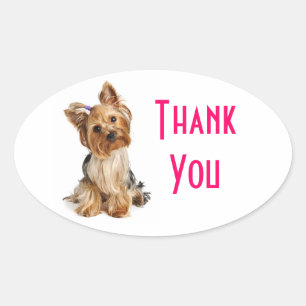 Adesivo Oval Obrigado Yorkshire Terrier Puppy Dog Stickers