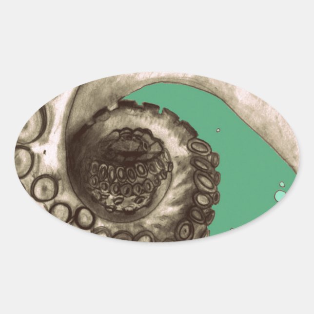 Adesivo Oval Octopus Náutico Verde Vintage Tentacle (Frente)