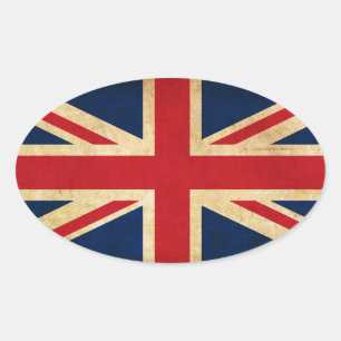 Adesivo Oval Old Vintage Grunge Reino Unido Flag Union Jack