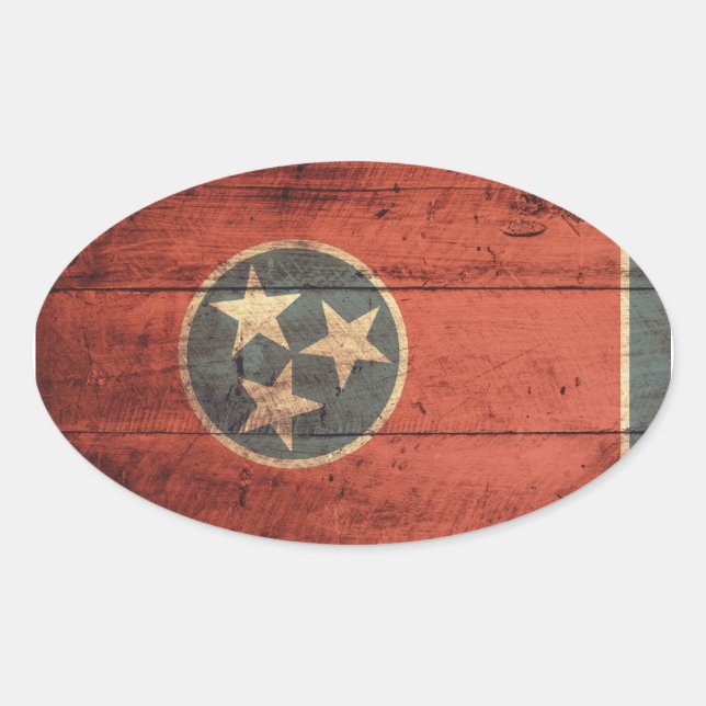 Adesivo Oval Old Wood Tennessee Flag; (Frente)