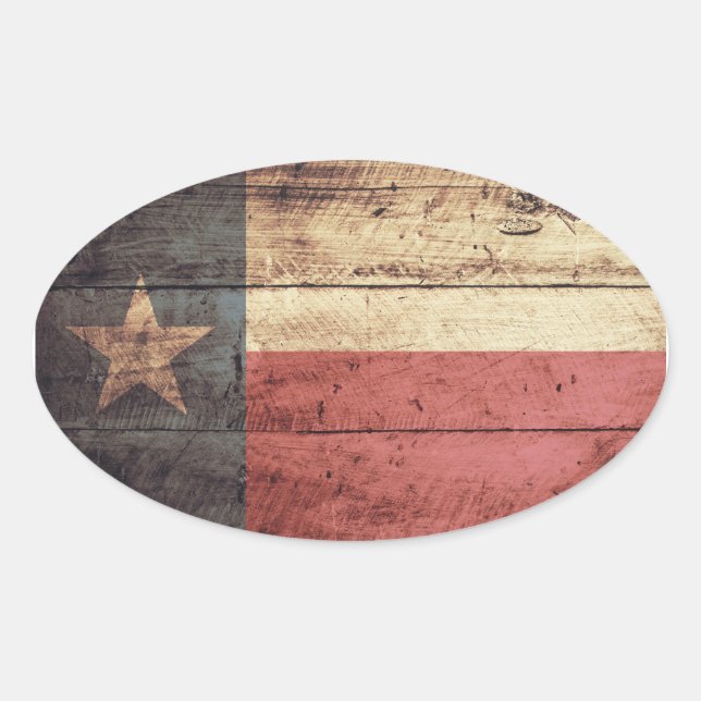 Adesivo Oval Old Wood Texas Flag (Frente)