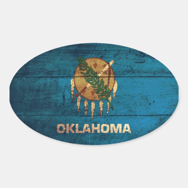 Adesivo Oval Old Wooden Oklahoma Flag; (Frente)