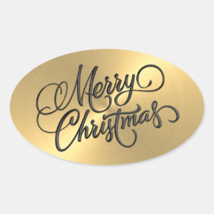 Adesivo Oval Olhar gravado ouro do Feliz Natal