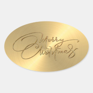 Adesivo Oval Olho Dourado de Natal Feliz