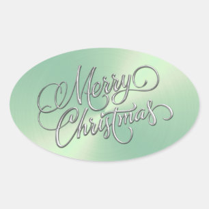 Adesivo Oval Olho Verde de Natal Feliz Vinheta Verde Emboscada