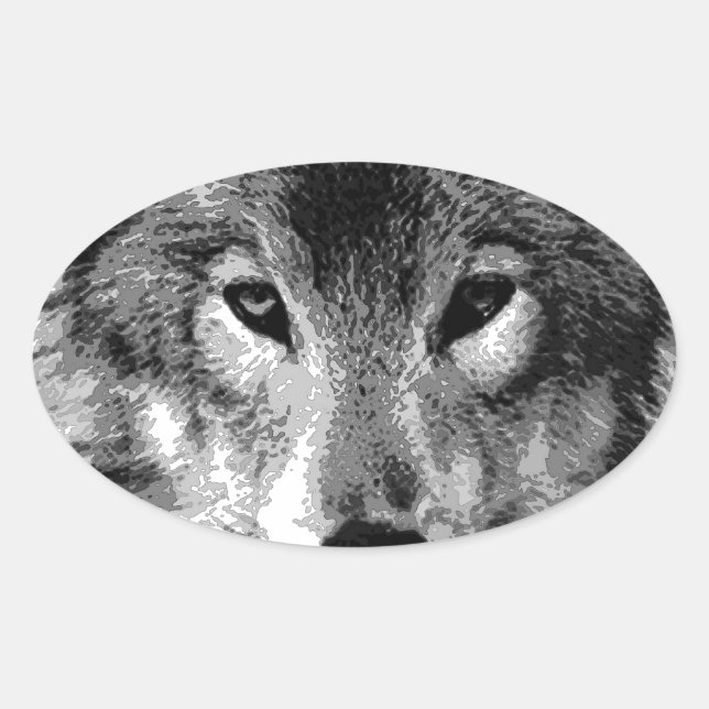 Adesivo Oval Olhos do Lobo Negro e Branco (Frente)
