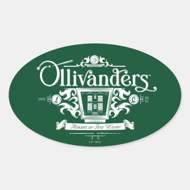 Adesivo Oval OLIVANDERS™ Fabricantes de Terras Finas (Frente)