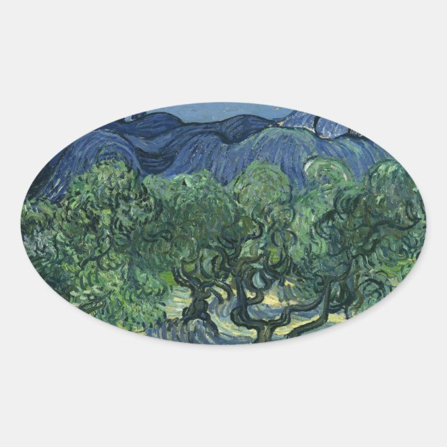 Adesivo Oval Oliveiras por Van Gogh (Frente)