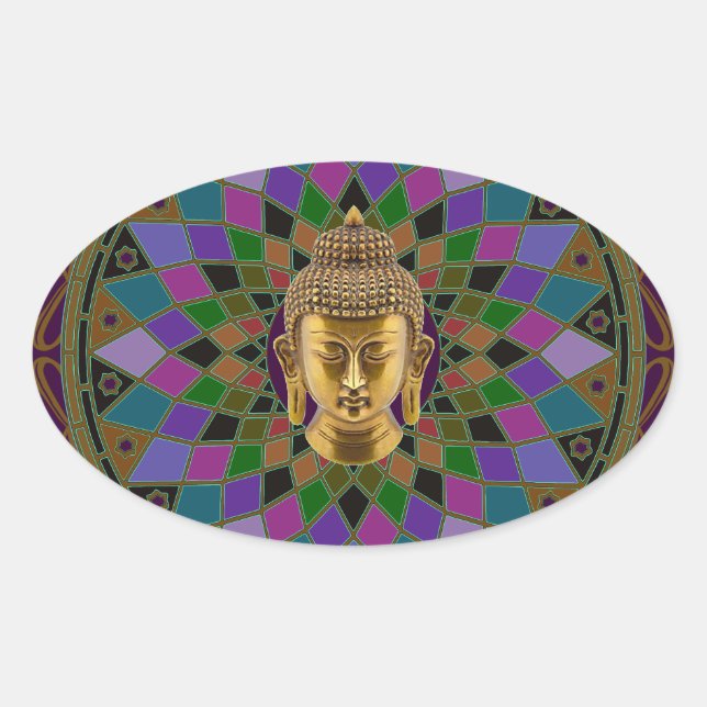 Adesivo Oval Om Buddha Mandala (Frente)
