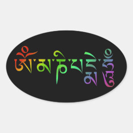 Adesivo Oval Om Mani Padme Hum Mantra Tibetano Arco-íris