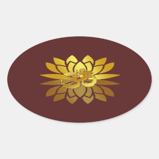Adesivo Oval OM Omkara e Flor de Lotus Colorido Dourado