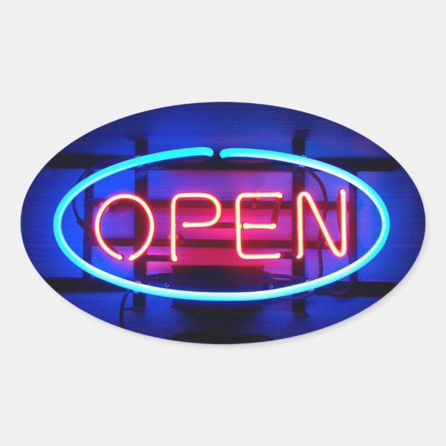 Adesivo Oval Open Neon Sign Sticker (Frente)
