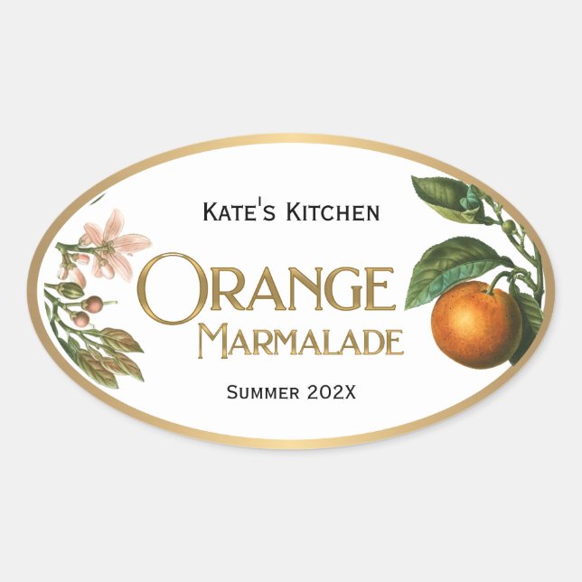 Adesivo Oval Orange Marmalade Jelly Label Vintage (Frente)