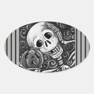 ADESIVO OVAL OUÇA O SEU BOMBEIRO, HALLOWEEN SKELETON STICKER