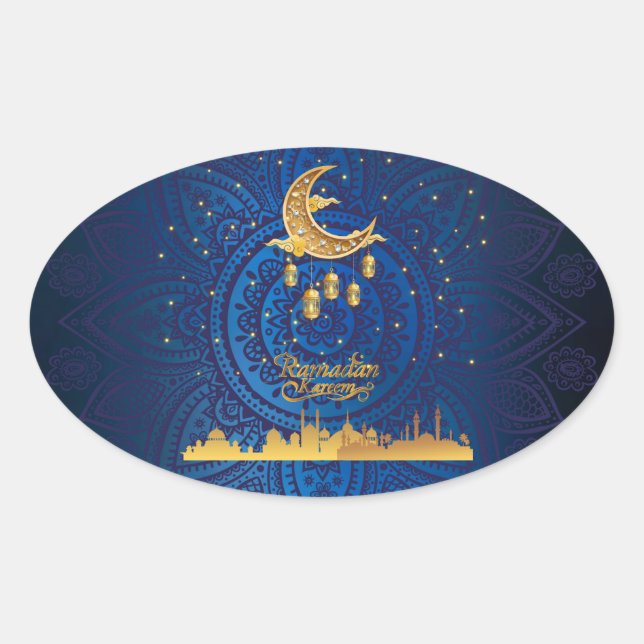 Adesivo Oval Ouro Crescent ramadan kareem 2024 (Frente)