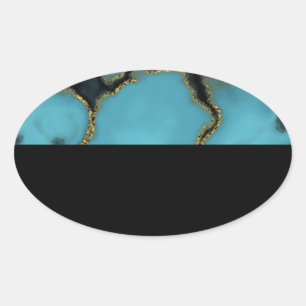 Adesivo Oval Ouro de pedra e preto de turquesa