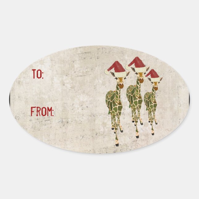 Adesivo Oval Ouro festivo Girafas Gift Sticker (Frente)