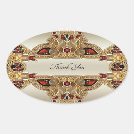 Adesivo Oval Ouro Flores Vinheta-Vedante Vermelho Gemstone