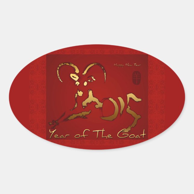 Adesivo Oval Ouro Goat Chinês Lunar Vietnamita Novo Ano SO (Frente)